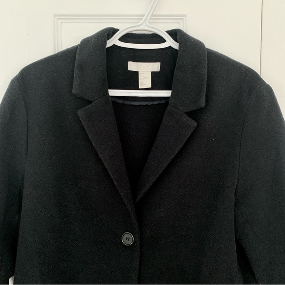 H&M Navy Blue One Button Closure Midi Length Coat Women’s Size 4 - Picture 4 of 7